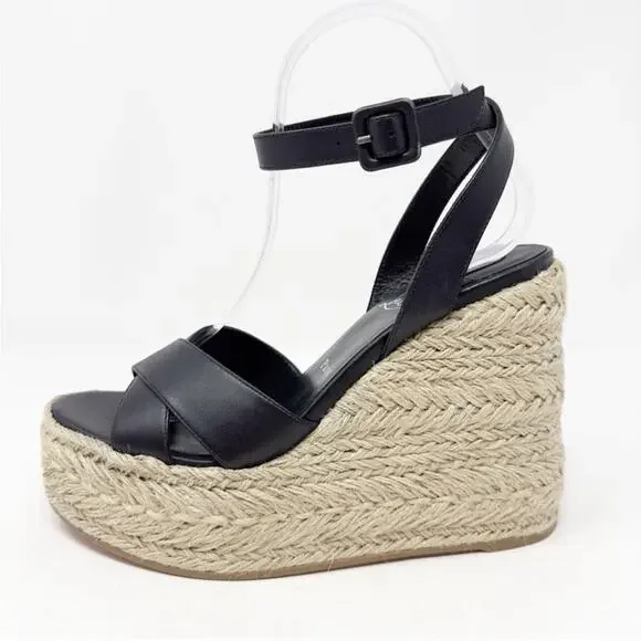 Christian Louboutin Mariza Zeppa Black Leather Wedge Sandals Size 38 - Picture 9 of 11